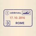 Rome passport stamp. Travel by plane visa or immigration stamp. Vector illustration
